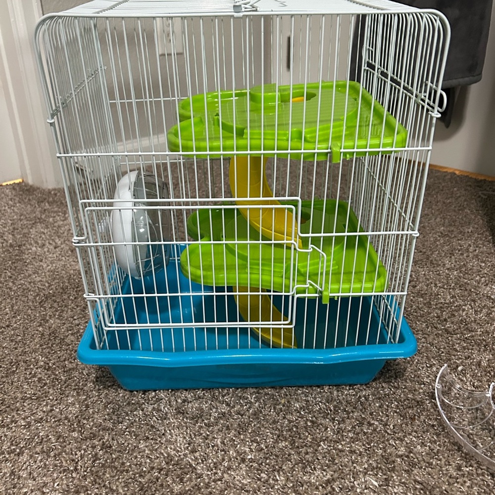 Small Pet Cage with Green and Blue Accents